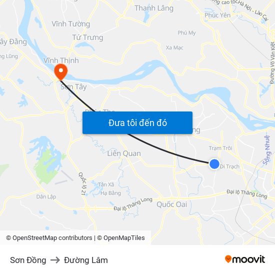 Sơn Đồng to Đường Lâm map