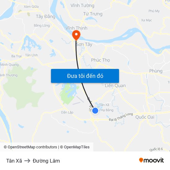 Tân Xã to Đường Lâm map