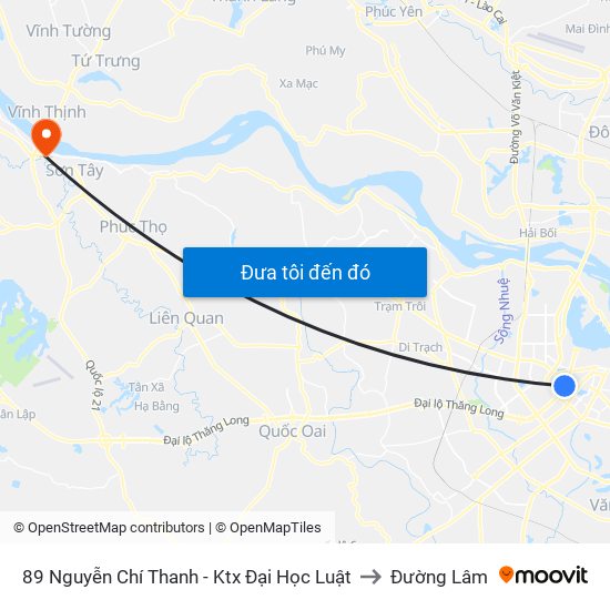 89 Nguyễn Chí Thanh - Ktx Đại Học Luật to Đường Lâm map