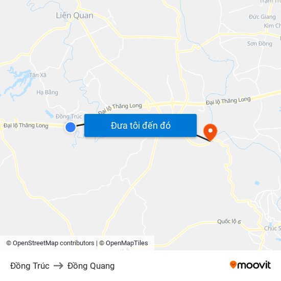 Đồng Trúc to Đồng Quang map