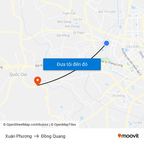 Xuân Phương to Đồng Quang map