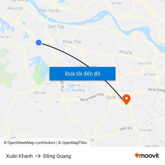 Xuân Khanh to Đồng Quang map