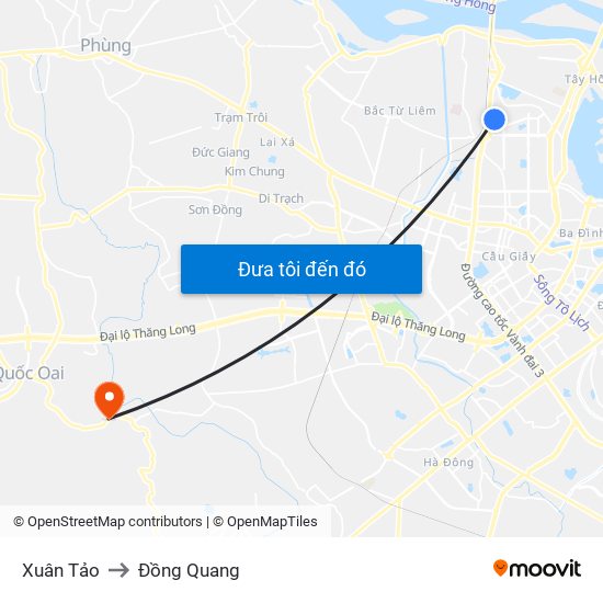 Xuân Tảo to Đồng Quang map