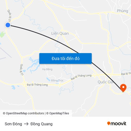 Sơn Đông to Đồng Quang map