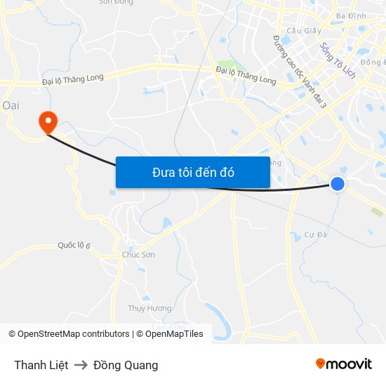 Thanh Liệt to Đồng Quang map