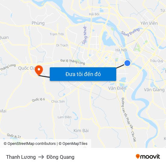 Thanh Lương to Đồng Quang map