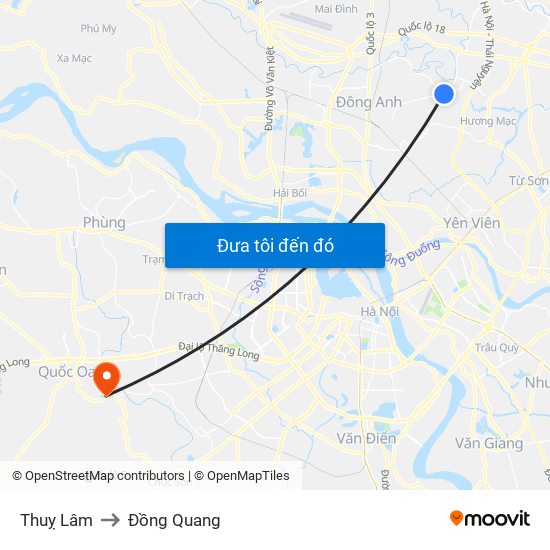 Thuỵ Lâm to Đồng Quang map