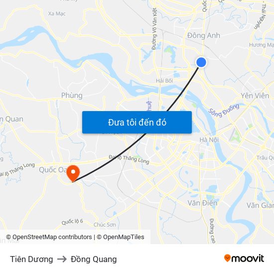 Tiên Dương to Đồng Quang map