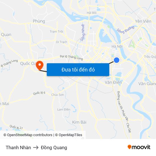 Thanh Nhàn to Đồng Quang map