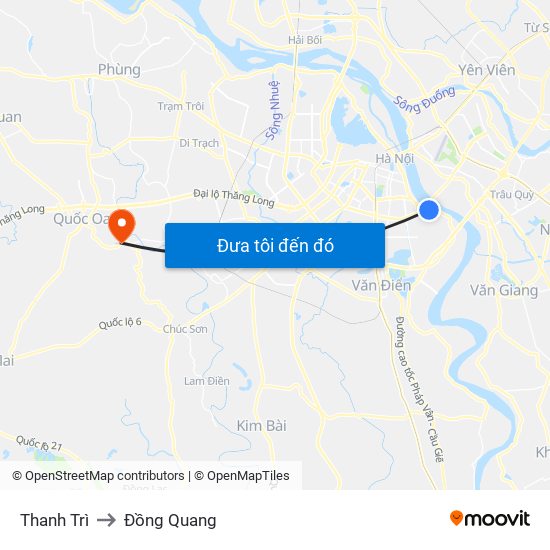 Thanh Trì to Đồng Quang map