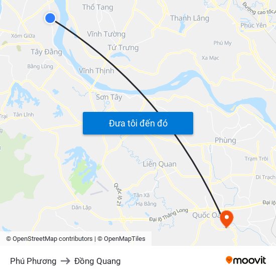 Phú Phương to Đồng Quang map
