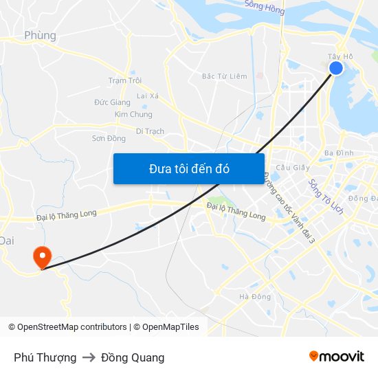 Phú Thượng to Đồng Quang map