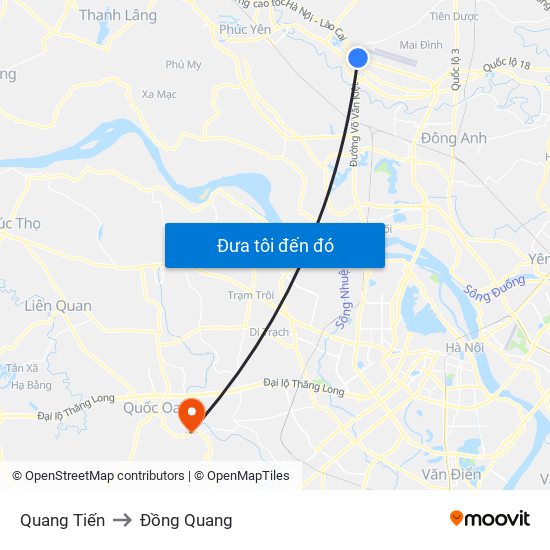 Quang Tiến to Đồng Quang map