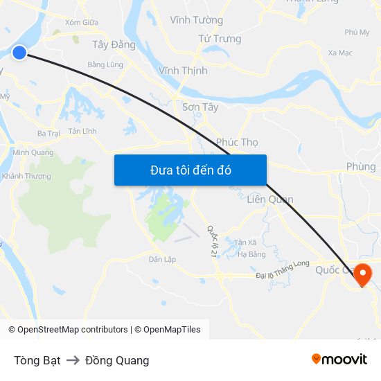Tòng Bạt to Đồng Quang map