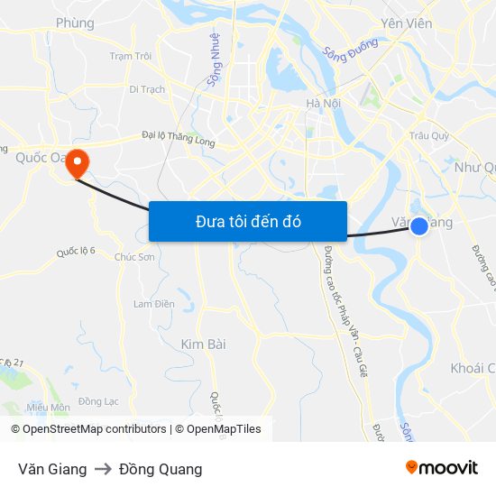 Văn Giang to Đồng Quang map