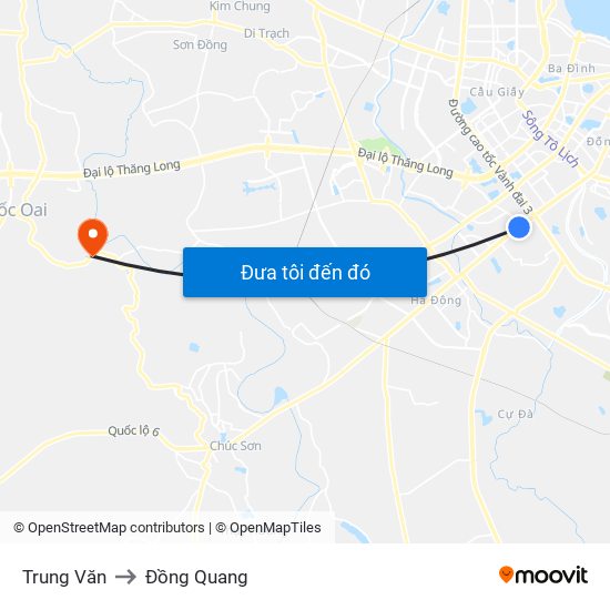 Trung Văn to Đồng Quang map