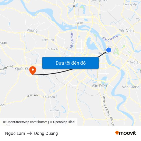 Ngọc Lâm to Đồng Quang map