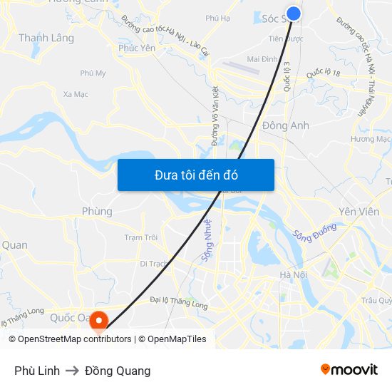 Phù Linh to Đồng Quang map