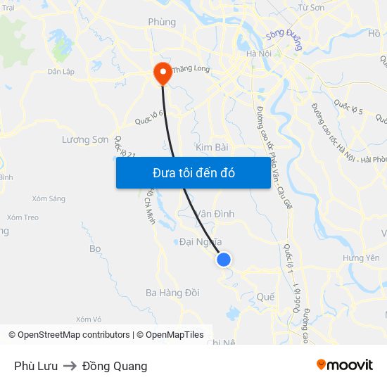 Phù Lưu to Đồng Quang map