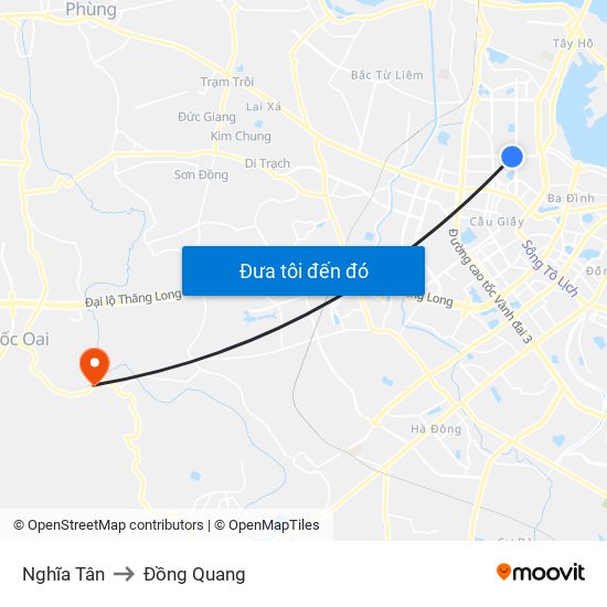Nghĩa Tân to Đồng Quang map