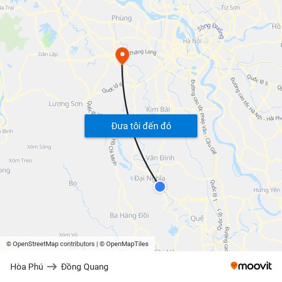 Hòa Phú to Đồng Quang map