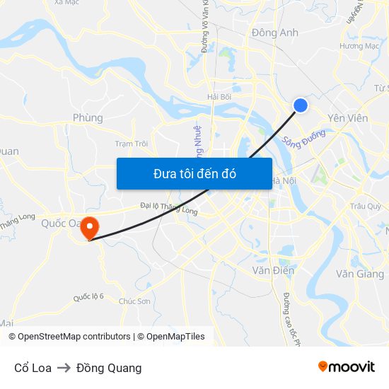 Cổ Loa to Đồng Quang map