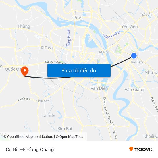 Cổ Bi to Đồng Quang map