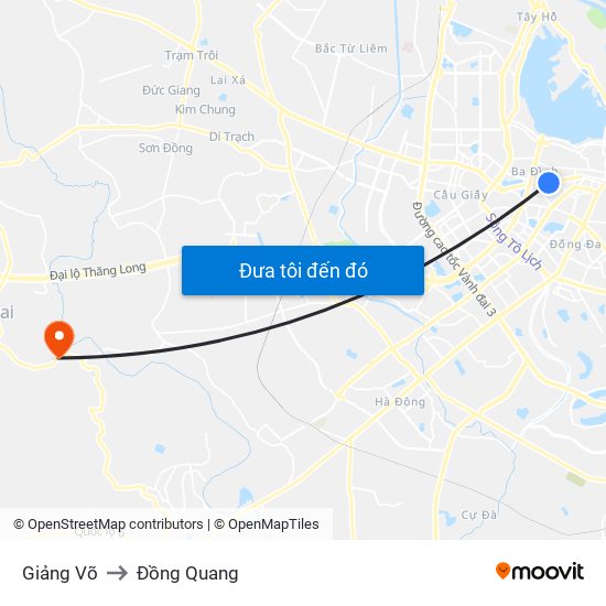 Giảng Võ to Đồng Quang map