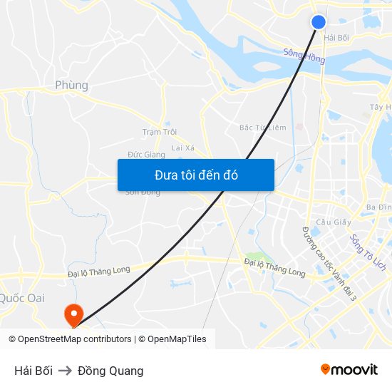 Hải Bối to Đồng Quang map