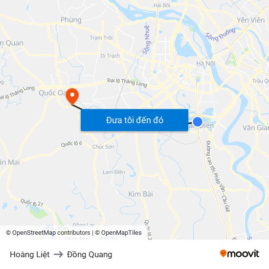 Hoàng Liệt to Đồng Quang map