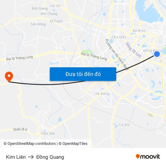 Kim Liên to Đồng Quang map