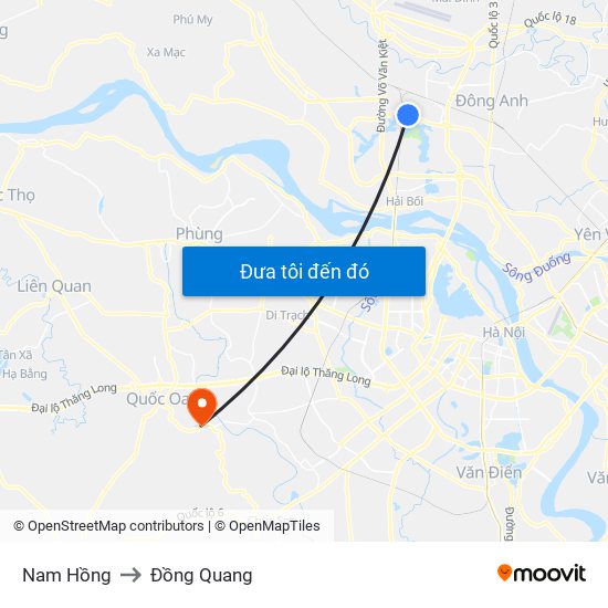 Nam Hồng to Đồng Quang map