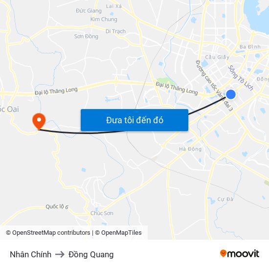 Nhân Chính to Đồng Quang map