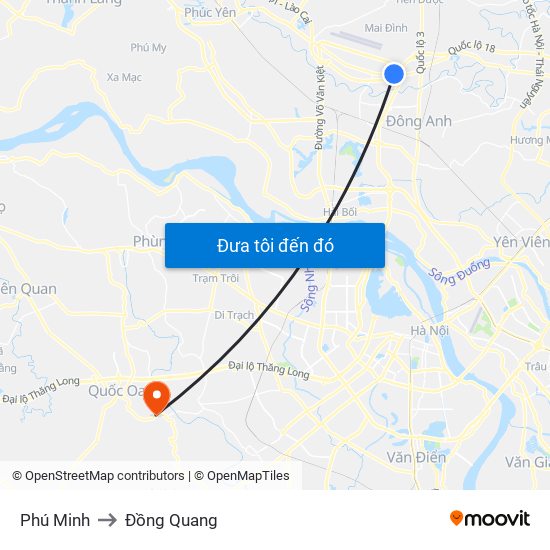 Phú Minh to Đồng Quang map