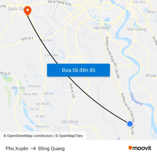 Phú Xuyên to Đồng Quang map