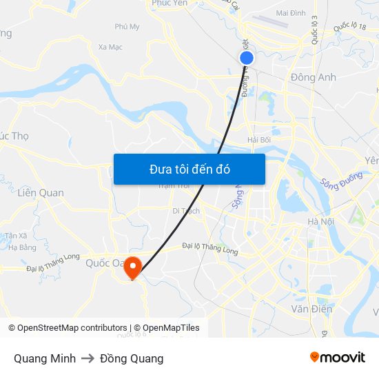 Quang Minh to Đồng Quang map