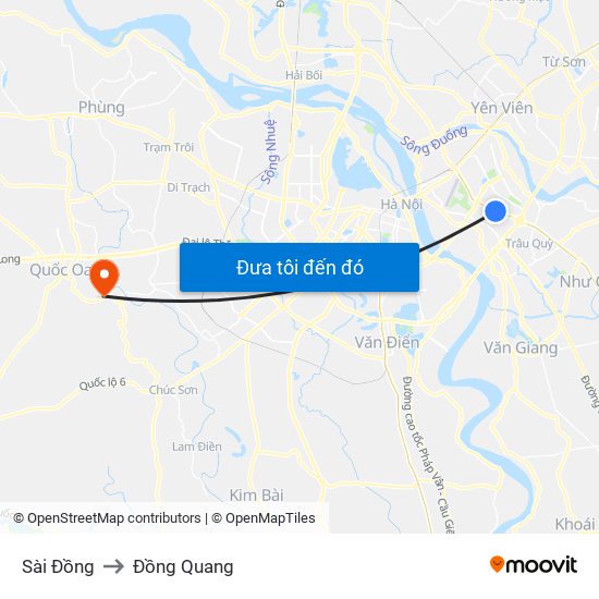 Sài Đồng to Đồng Quang map