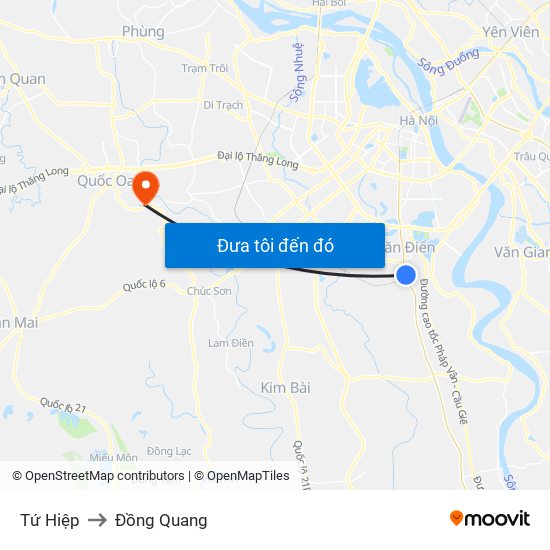 Tứ Hiệp to Đồng Quang map