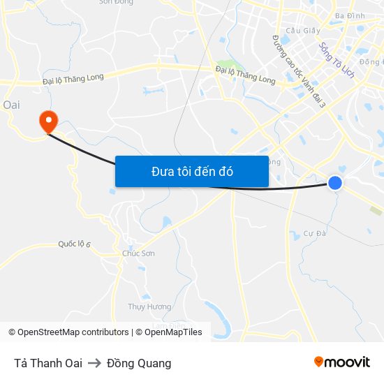 Tả Thanh Oai to Đồng Quang map
