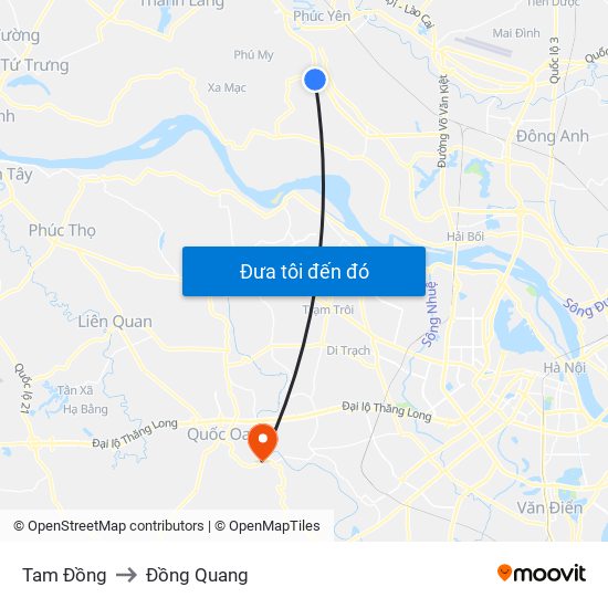 Tam Đồng to Đồng Quang map
