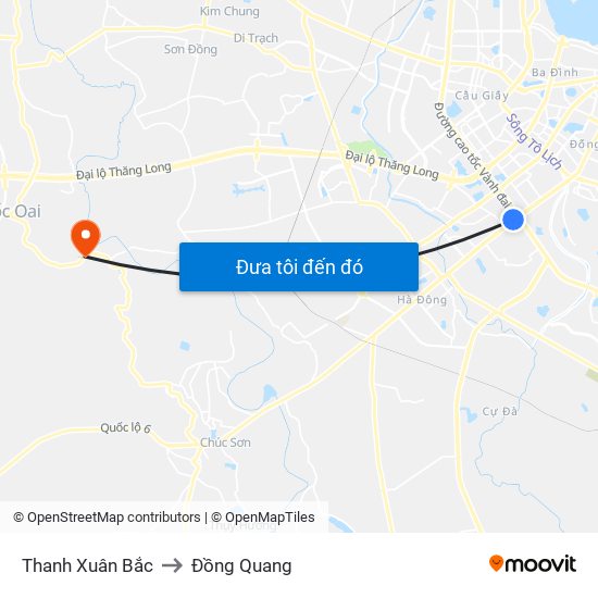 Thanh Xuân Bắc to Đồng Quang map