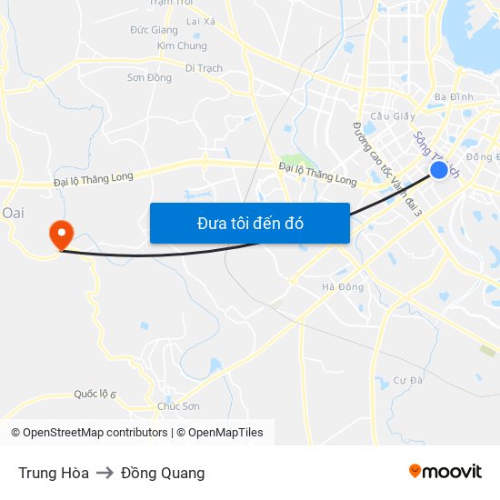 Trung Hòa to Đồng Quang map