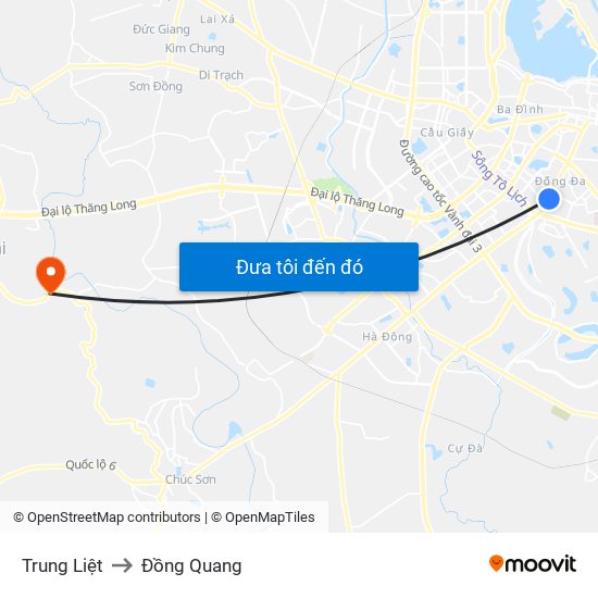 Trung Liệt to Đồng Quang map