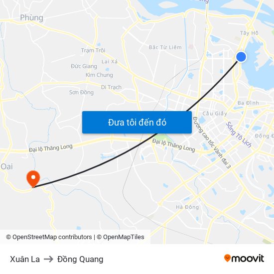 Xuân La to Đồng Quang map