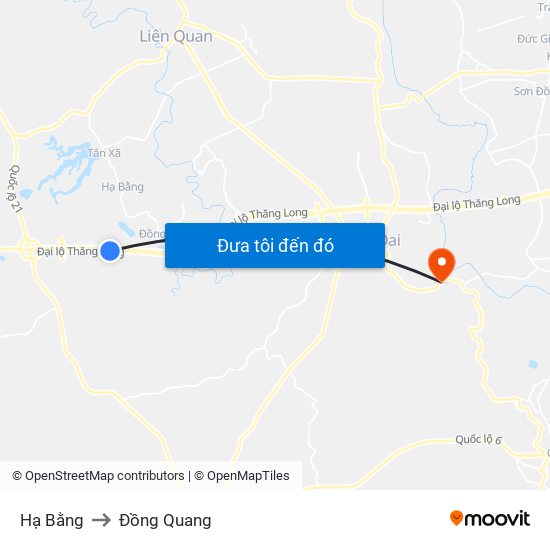 Hạ Bằng to Đồng Quang map