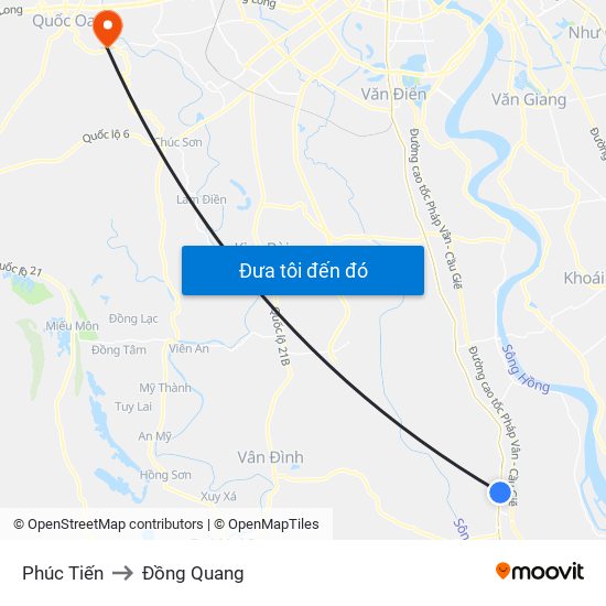 Phúc Tiến to Đồng Quang map