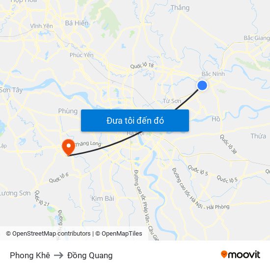 Phong Khê to Đồng Quang map