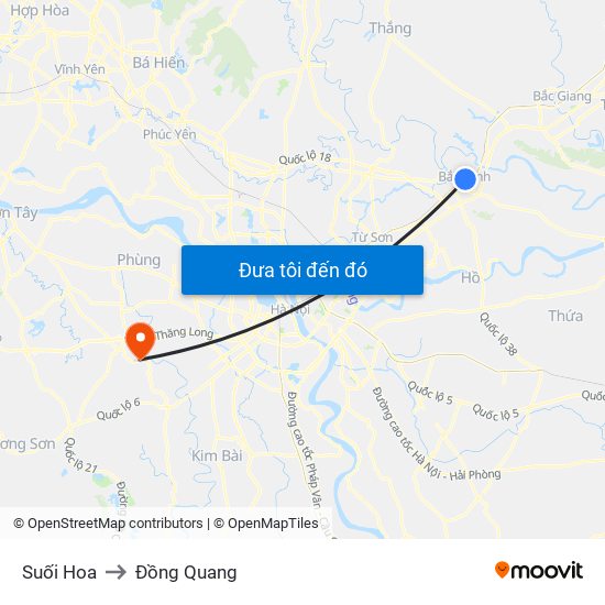 Suối Hoa to Đồng Quang map