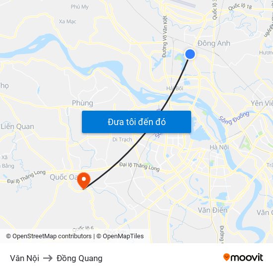 Vân Nội to Đồng Quang map