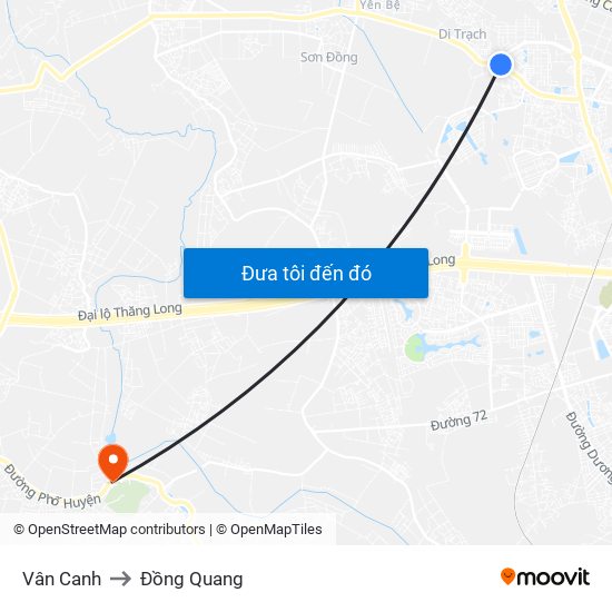 Vân Canh to Đồng Quang map
